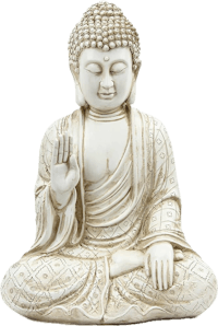 a statue of a buddha sitting on a black background